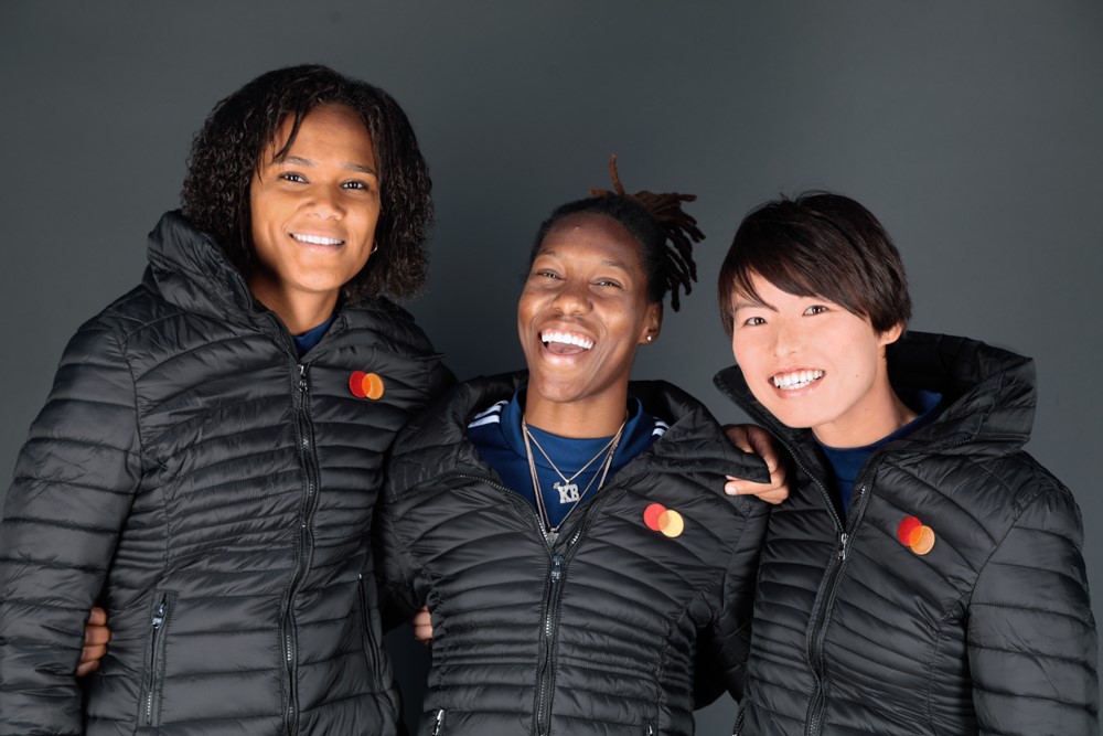 Mastercard Ambassadors: Wendie Renard, Kadeisha Buchanan, Saki Kumagai. Credit Damien LG/OL