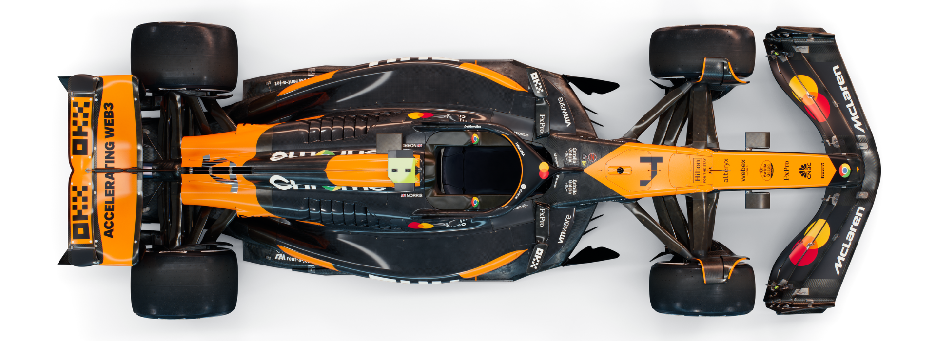 The McLaren Mastercard livery as soon from the top of the car. 